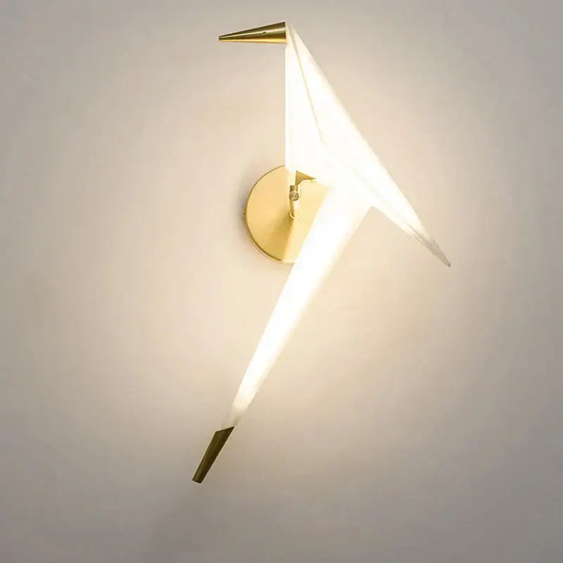 Modern gold origami bird led wall lamp with paper-like white wings and metallic tips for bedroom wall lamp lighting