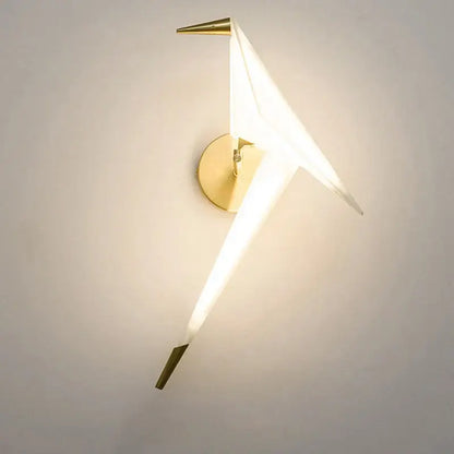 Modern gold origami bird led wall lamp with paper-like white wings and metallic tips for bedroom wall lamp lighting