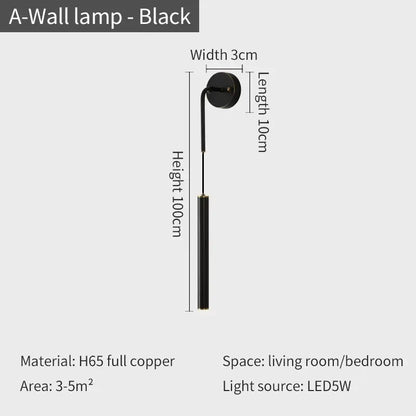 Black wall sconce set with sleek minimalist design featuring h65 full copper body and led 5w light source
