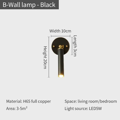 Black b-wall lamp wall sconce set with sleek cylindrical design brass accents made from h65 full copper for bedroom lighting