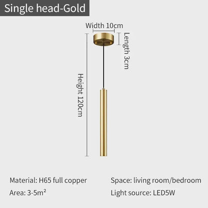 Modern gold pendant and wall sconce set featuring a gold single-head pendant light with sleek copper h65 cylindrical design
