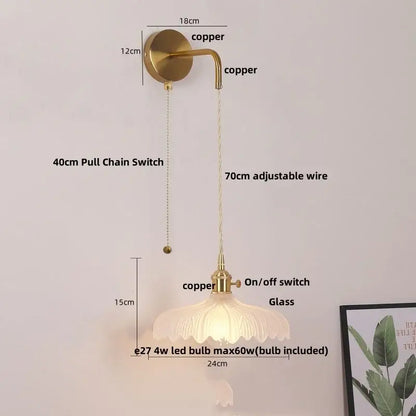 A vintage-style brass copper wall light with fluted glass shade and pull chain from decorbites led wall lights collection