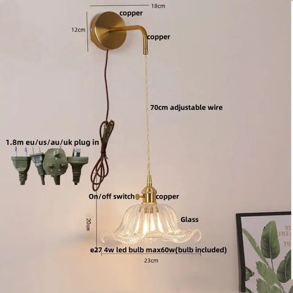 Modern gold petal led wall lights with brass-finished copper mounting bracket and adjustable wire for bedroom decorbites led wall lights