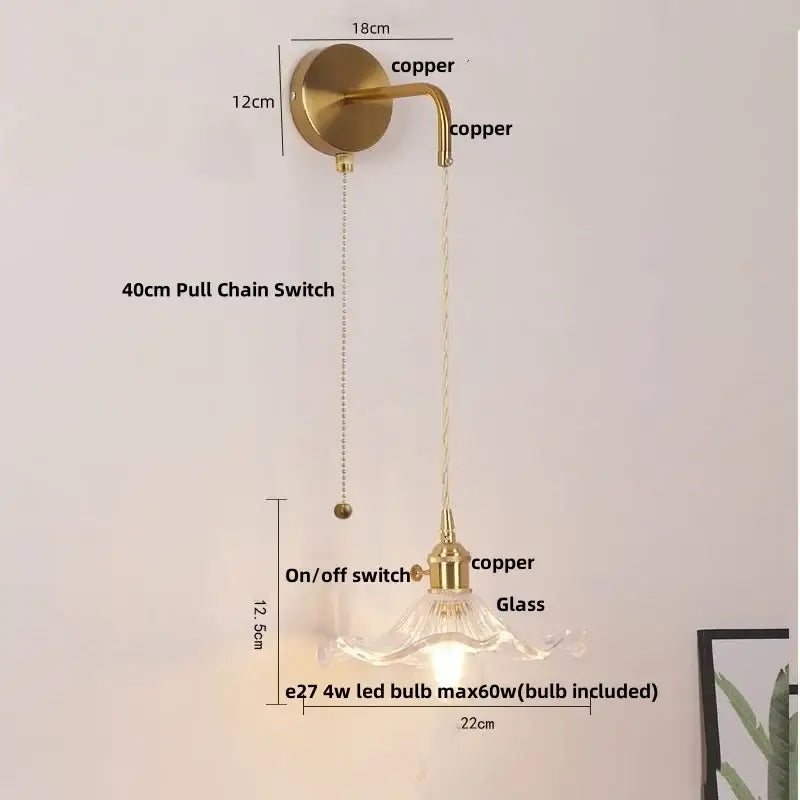 Modern gold petal led wall lights with brass-finished copper arm clear glass shade and included 4w led bulb for decorbites led wall use