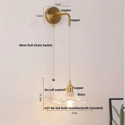 Modern gold petal led wall lights with brass-finished copper arm clear glass shade and included 4w led bulb for decorbites led wall use