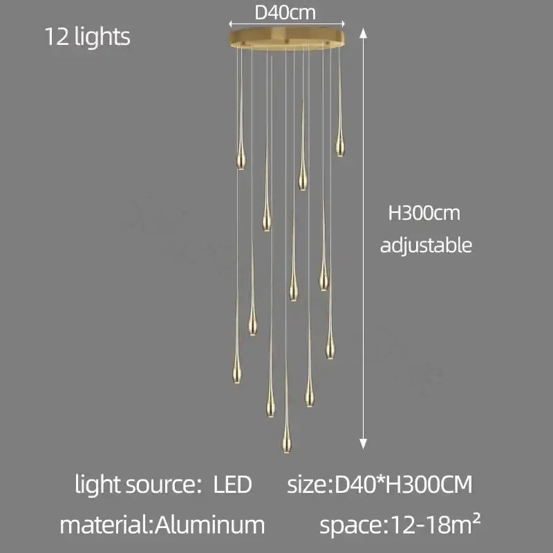 Modern chandeliers gold-toned aluminum chandelier with 12 teardrop-shaped led lights decorbites gold-plated modern design