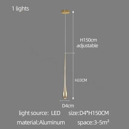 Gold-toned aluminum teardrop pendant light with adjustable height for modern chandeliers decorbites gold-plated modern use
