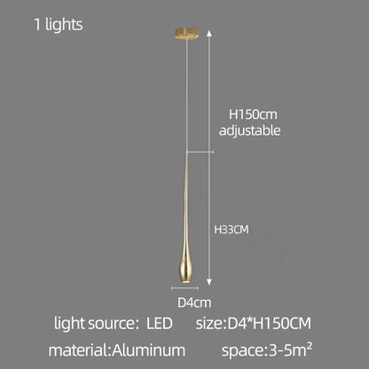 A sleek modern decorbites gold-plated led chandelier with a gold aluminum body and adjustable 150cm height pendant light