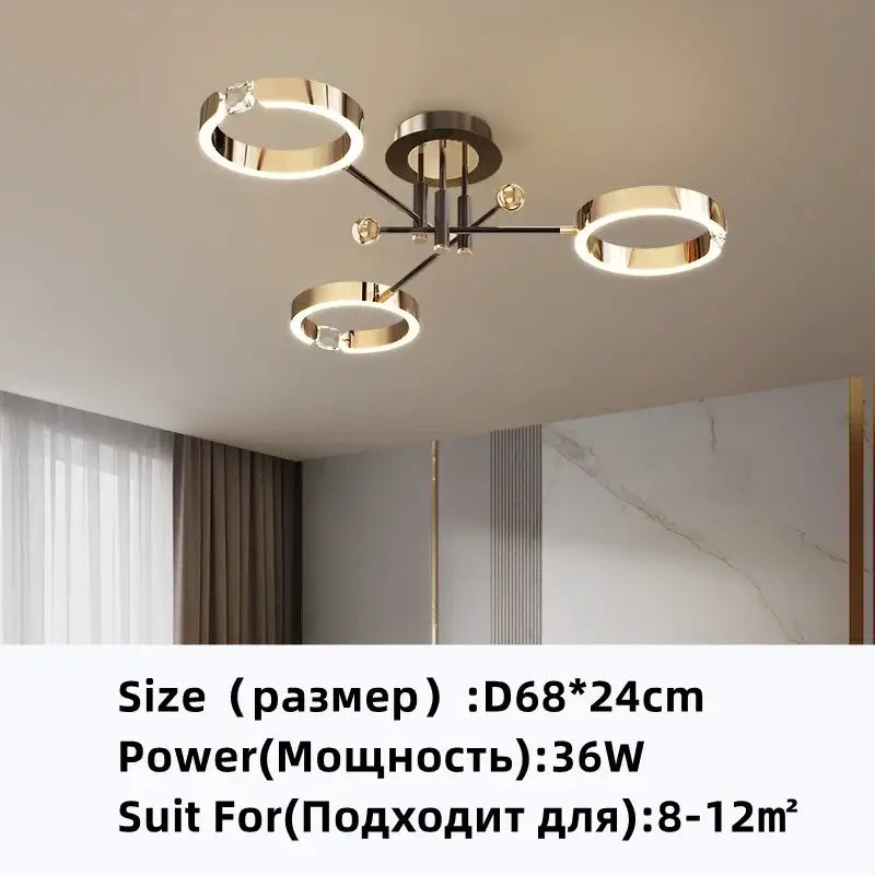Modern gold plated luxury chandelier with sleek metallic arms and embedded led lights for living room decorbites gold plated