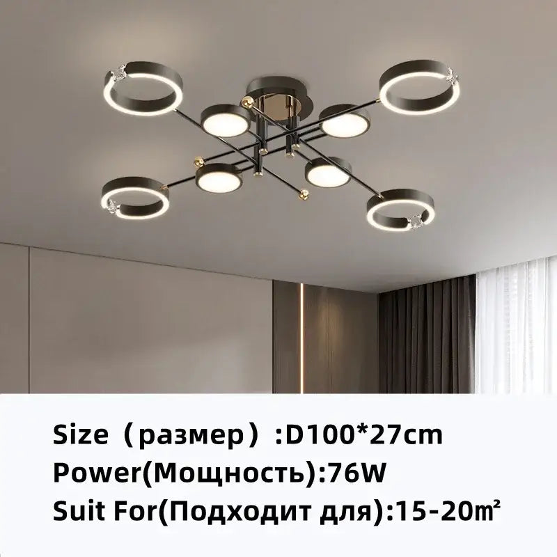 Modern black and gold plated luxury chandelier with circular LED light rings for decorbites gold plated living room decor