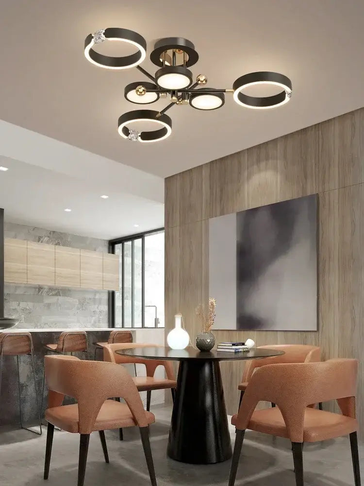 Modern black circular decorbites gold plated luxury chandelier with embedded led lights for elegant living room decor