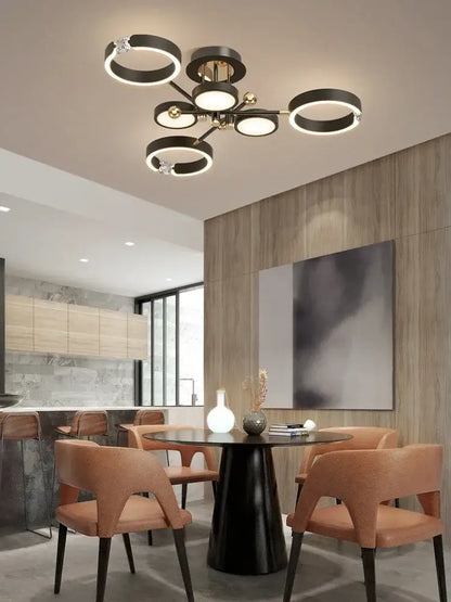 Modern black circular decorbites gold plated luxury chandelier with embedded led lights for elegant living room decor