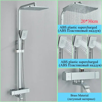 Modern gold rainfall shower faucet set with chrome abs plastic rainhead handheld nozzle and brass mixing valve components