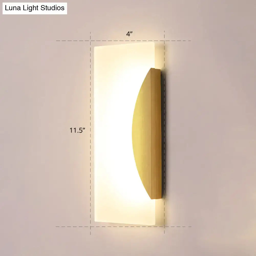 Modern gold rectangular acrylic wall sconce with curved metal frame frosted diffuser and bulb included for hallway lighting