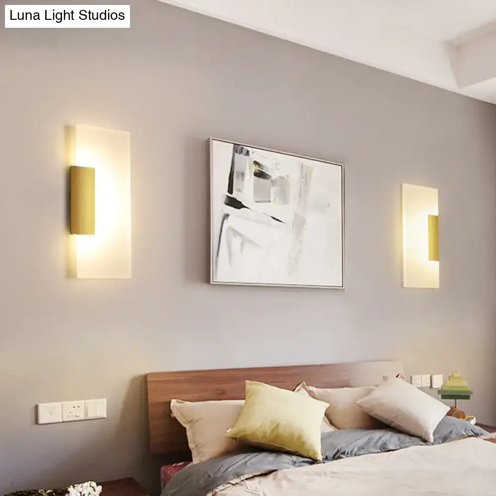 Modern gold rectangular acrylic wall sconce with bulb included featuring a sleek design for hallway lighting