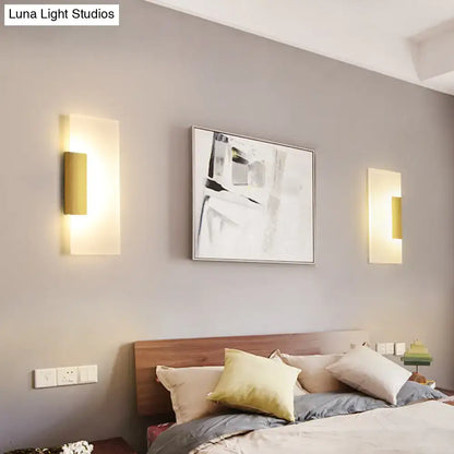 Modern gold rectangular acrylic wall sconce with bulb included featuring a sleek design for hallway lighting