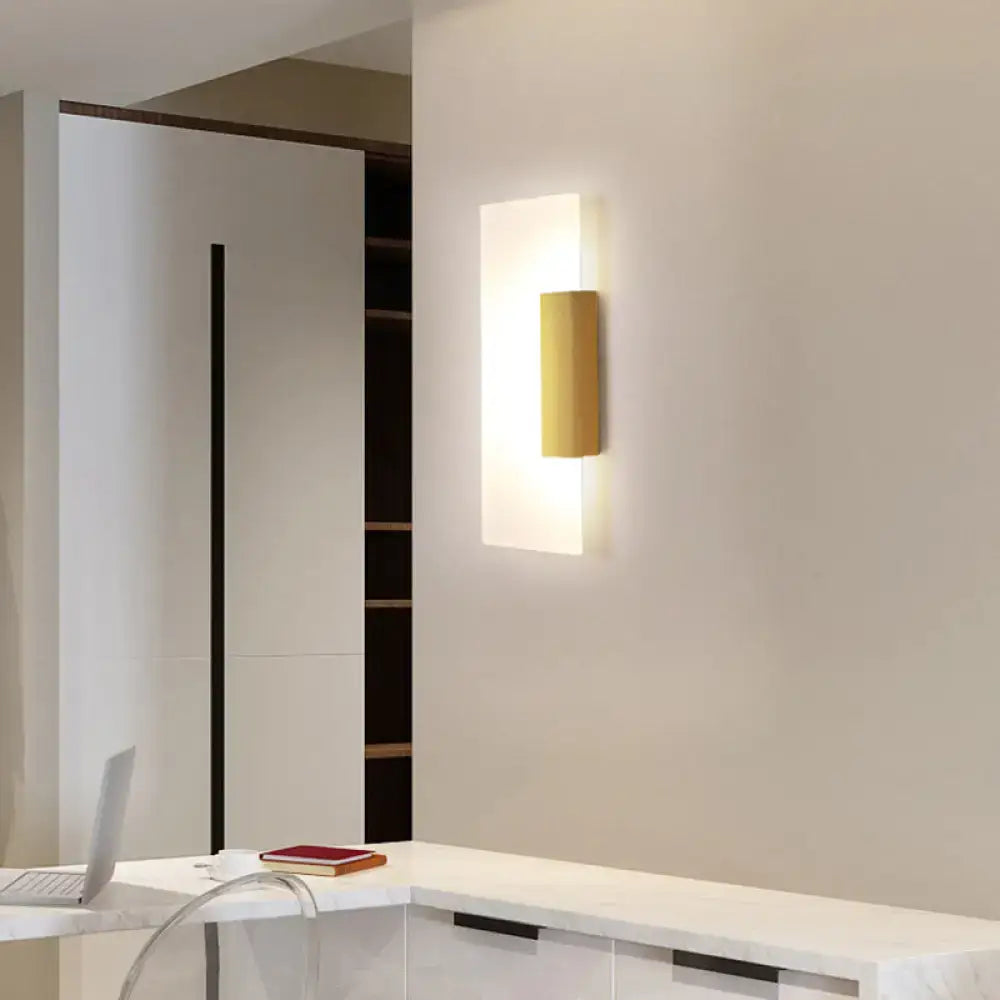 Modern gold rectangular acrylic wall sconce with sleek minimalist design bulb included for hallway lighting