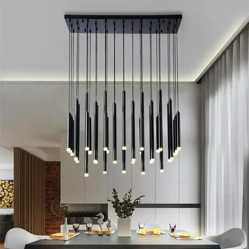 Modern gold rectangular chandelier dining room pendant lights with black sleek cylindrical lights and decorbites elegant chandelier