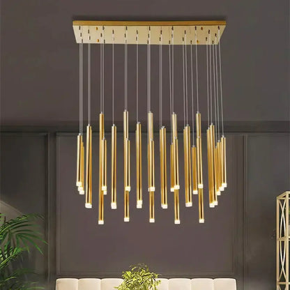 Modern gold rectangular chandelier with slender vertical rods and ceiling mount ideal for dining room pendant lights decorbites elegant chandelier