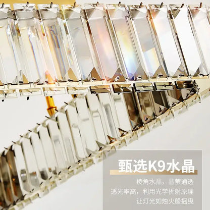 Modern gold rectangular crystal ceiling chandelier with clear k9 crystal prisms in an elegant dimmable design for decorbites crystal ceiling