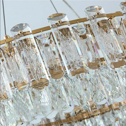Modern gold rectangular crystal pendant chandelier with clear faceted prisms for dining room decorbites crystal pendant