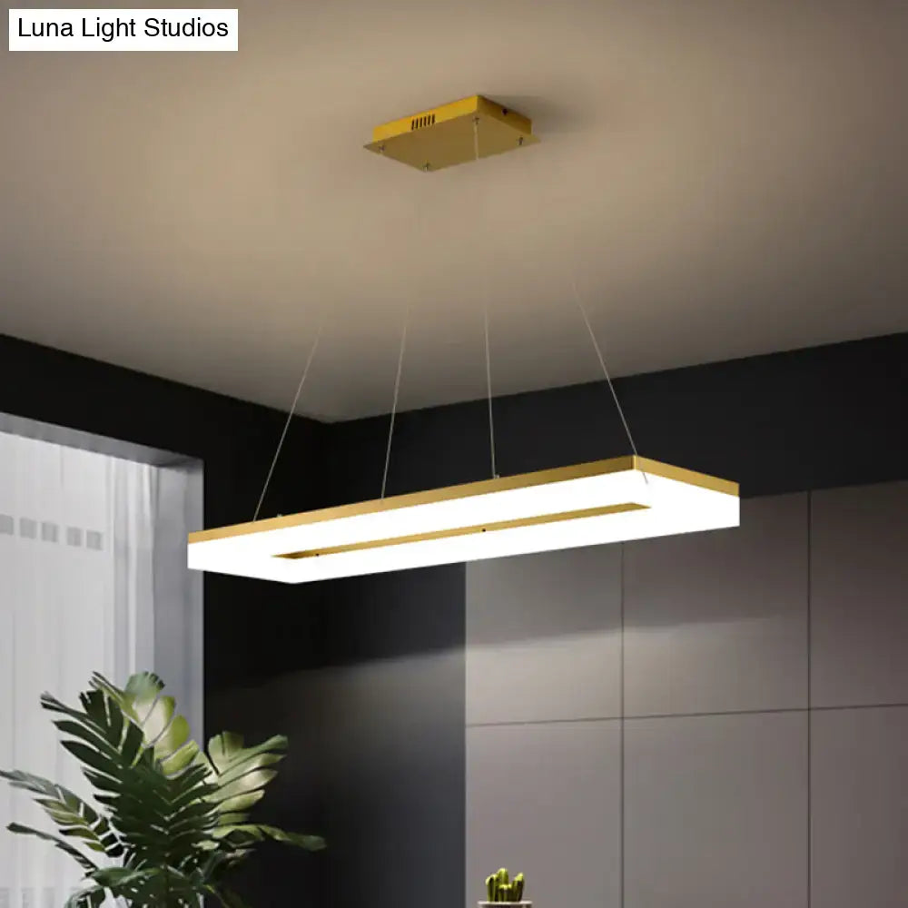 Decorbites gold finish rectangular island led ceiling light with sleek frame and bright white acrylic illumination