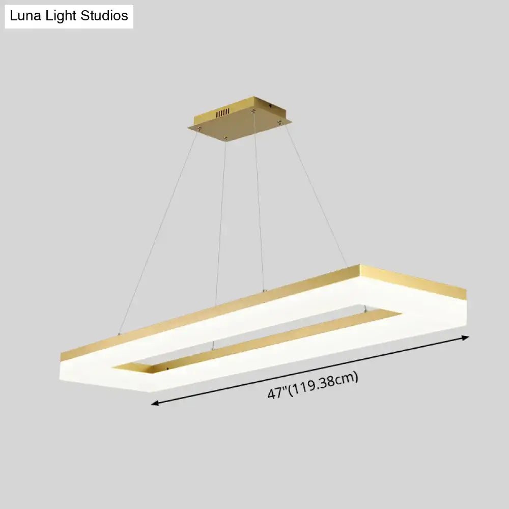 Decorbites™ gold finish rectangular island led ceiling light with sleek white acrylic panel and metallic frame design