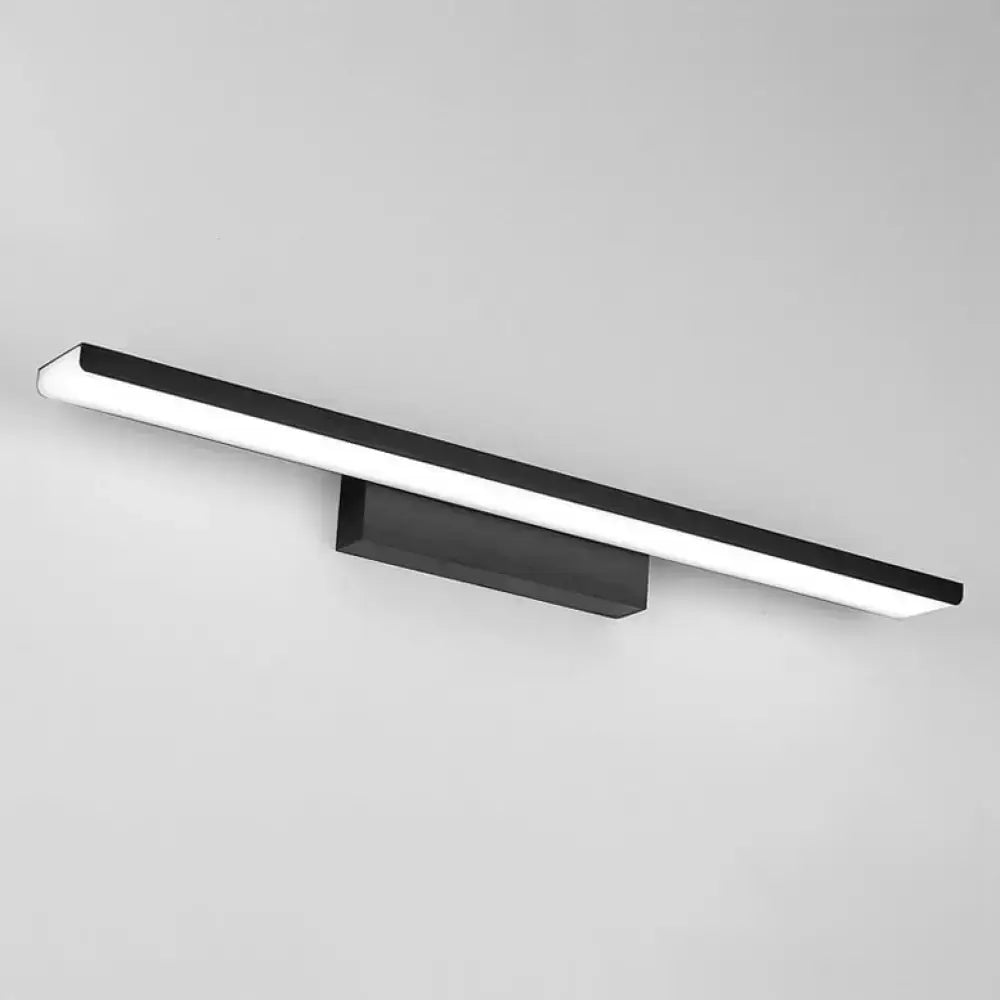 Modern black led vanity sconce with a sleek rectangular design and diffused white light for bathroom use