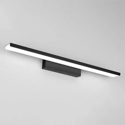 Modern black led vanity sconce with a sleek rectangular design and diffused white light for bathroom use