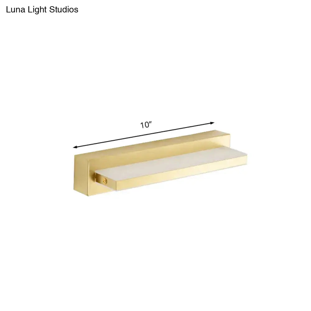 Gold finished modern rectangular led wall sconce with acrylic shade and 10 inch length for bedroom lighting
