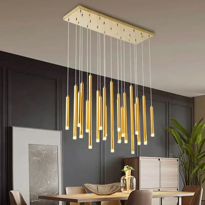 Modern gold rectangular pendant lights featuring multiple cylindrical pendants by decorbites elegant chandelier for dining room decor