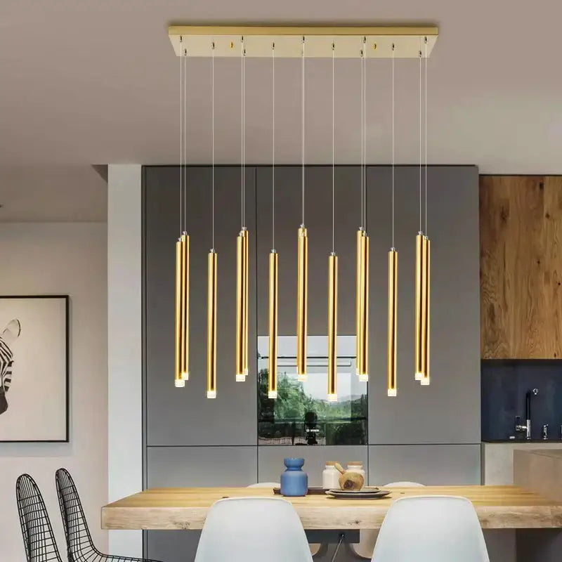 Modern gold rectangular pendant lights with cylindrical shades from decorbites elegant chandelier for dining room decor