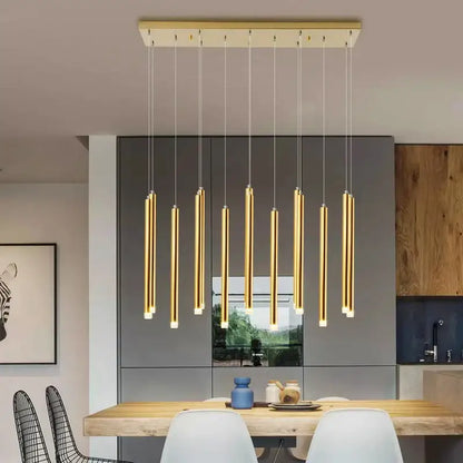 Modern gold rectangular pendant lights with cylindrical shades from decorbites elegant chandelier for dining room decor