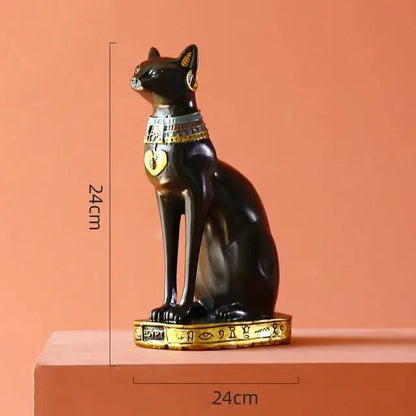 Black resin egyptian cat statue with gold accents and hieroglyphic base decorbites gold resin sculpture for living room decor