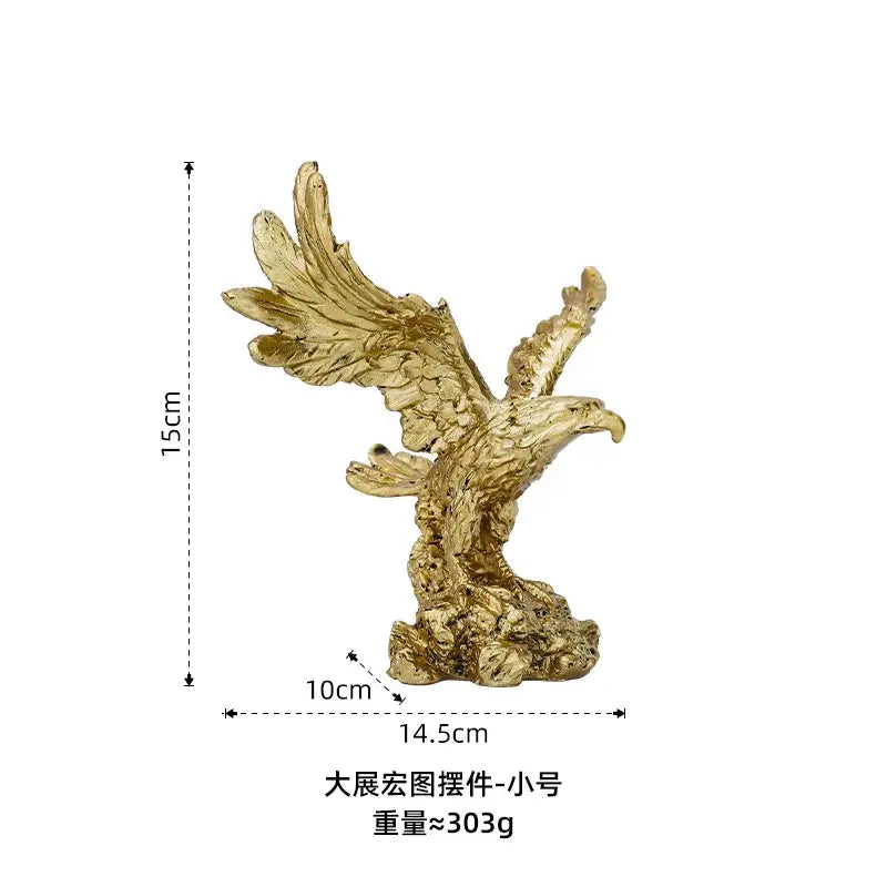 Modern gold resin sculpture featuring a detailed textured golden eagle figurine on a rocky base for decorbites gold decorbites gold resin