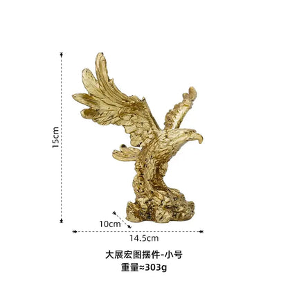 Modern gold resin sculpture featuring a detailed textured golden eagle figurine on a rocky base for decorbites gold decorbites gold resin
