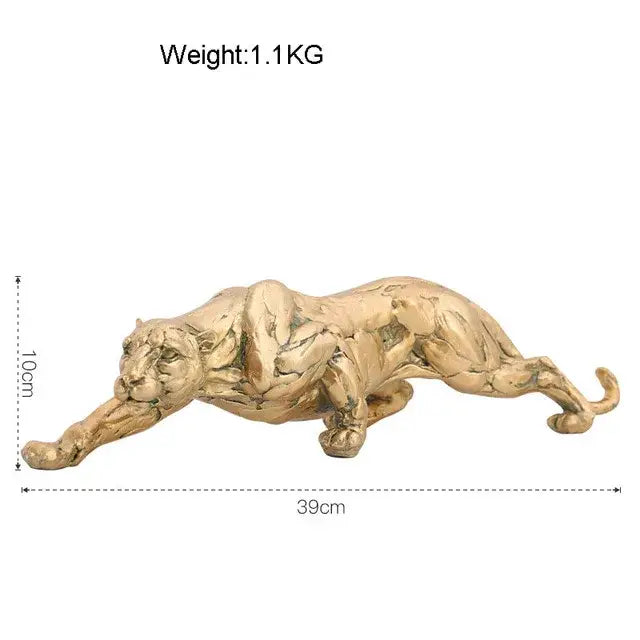 Modern gold resin sculpture of a golden metallic panther with detailed musculature by decorbites gold resin decor