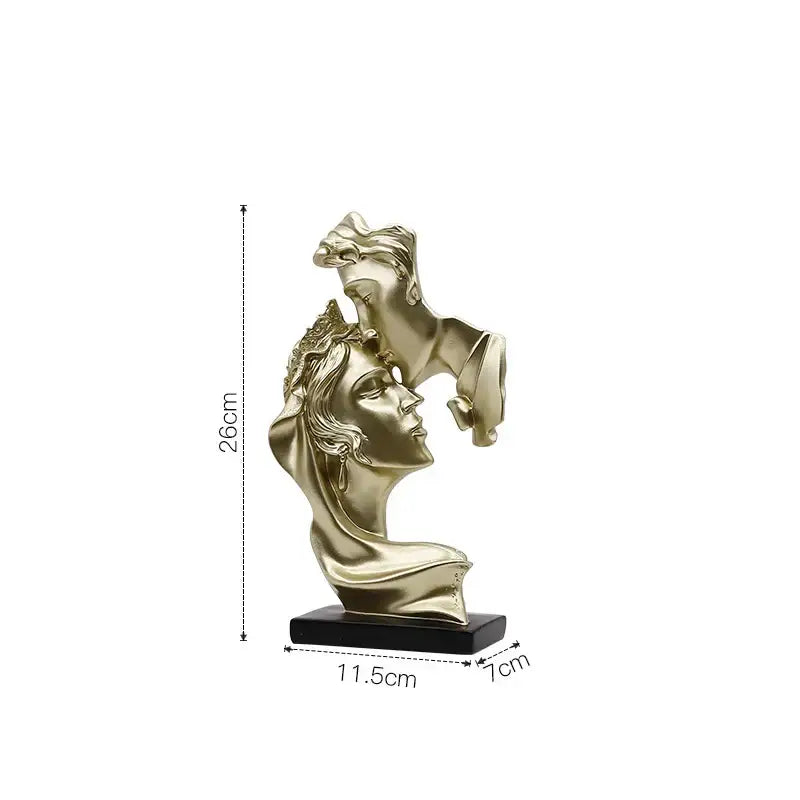 Modern gold resin sculpture of two intertwined female busts on black base by decorbites gold resin decorbites gold