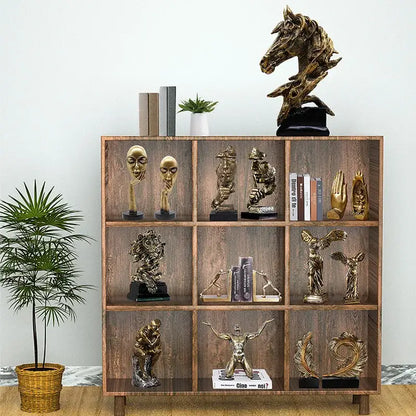 Modern gold resin sculpture living room abstract figurine featuring a golden horse head with intricate detailing on a dark base decorbites gold resin