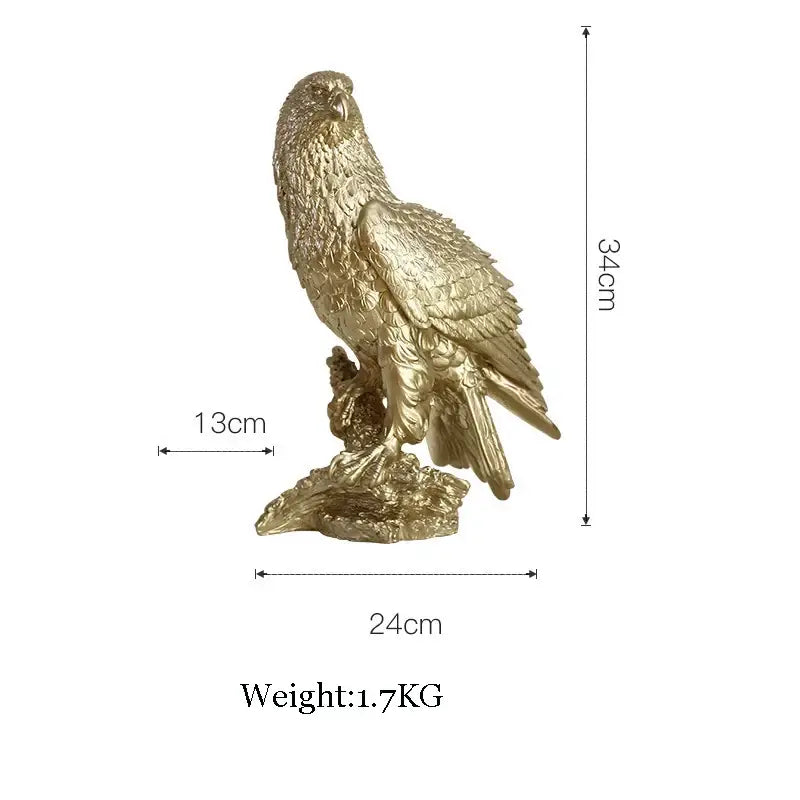 Modern gold resin sculpture golden eagle figurine with detailed feather texture standing on rocky base for decorbites gold resin decor