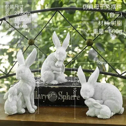 Set of three white resin mother and baby rabbit figurines for modern gold resin sculpture decorbites gold resin decor