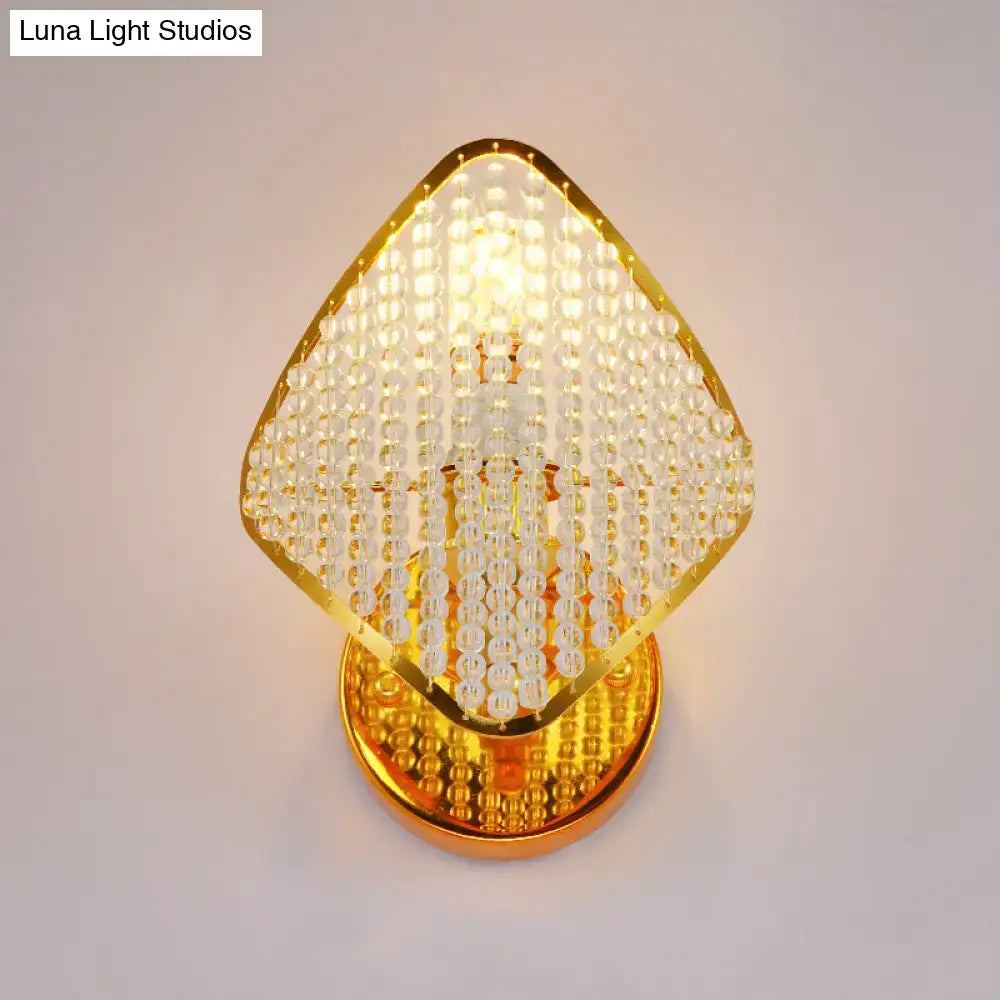 Modern gold rhombus wall light with clear crystal beads in a diamond frame suitable for 110v-120v 220v-240v use