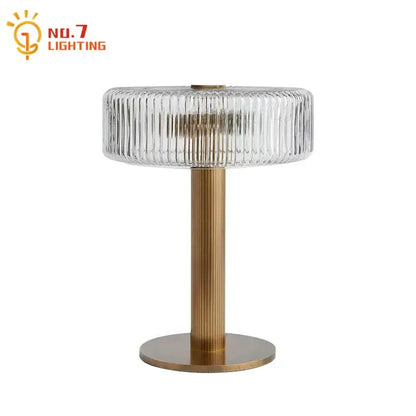 Modern gold ribbed glass table lamp with clear glass shade and brass base perfect for bedroom light fixtures decorbites glass table lamp