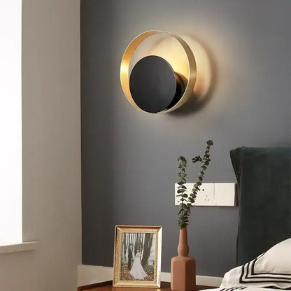 Modern gold ring ball g4 round wall lamp with gold toned circular sconce and black central disc for bedroom decorbites glass ball