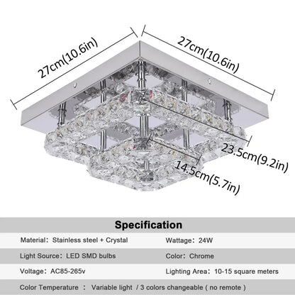 Square-shaped chrome ceiling light fixture with layered crystal accents and led smd bulbs for decorbites crystal drop chandelier