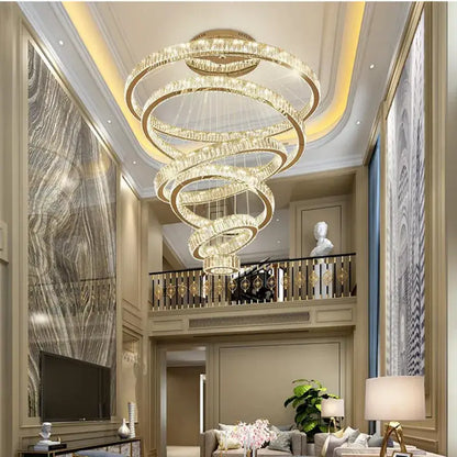 Modern gold ring decorbites crystal led chandelier with golden spiral design and crystal accents for living room lighting