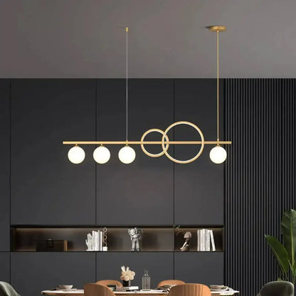 Modern gold ring elegant chandelier pendant light with four frosted glass bulbs and overlapping metal rings for dining room decorbites elegant chandelier