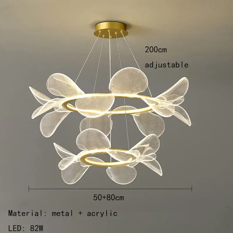 Modern gold ring led pendant light with gold-toned metal and acrylic rings featuring leaf cluster design for dining room decorbites gold ring