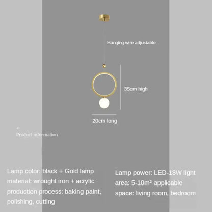 Gold-toned decorbites gold ring led pendant light with circular wrought iron frame and acrylic globe for kitchen island decor