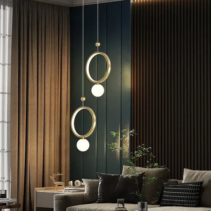 Modern gold ring led pendant light with gold-toned circular design and spherical bulbs for kitchen island decorbites gold ring
